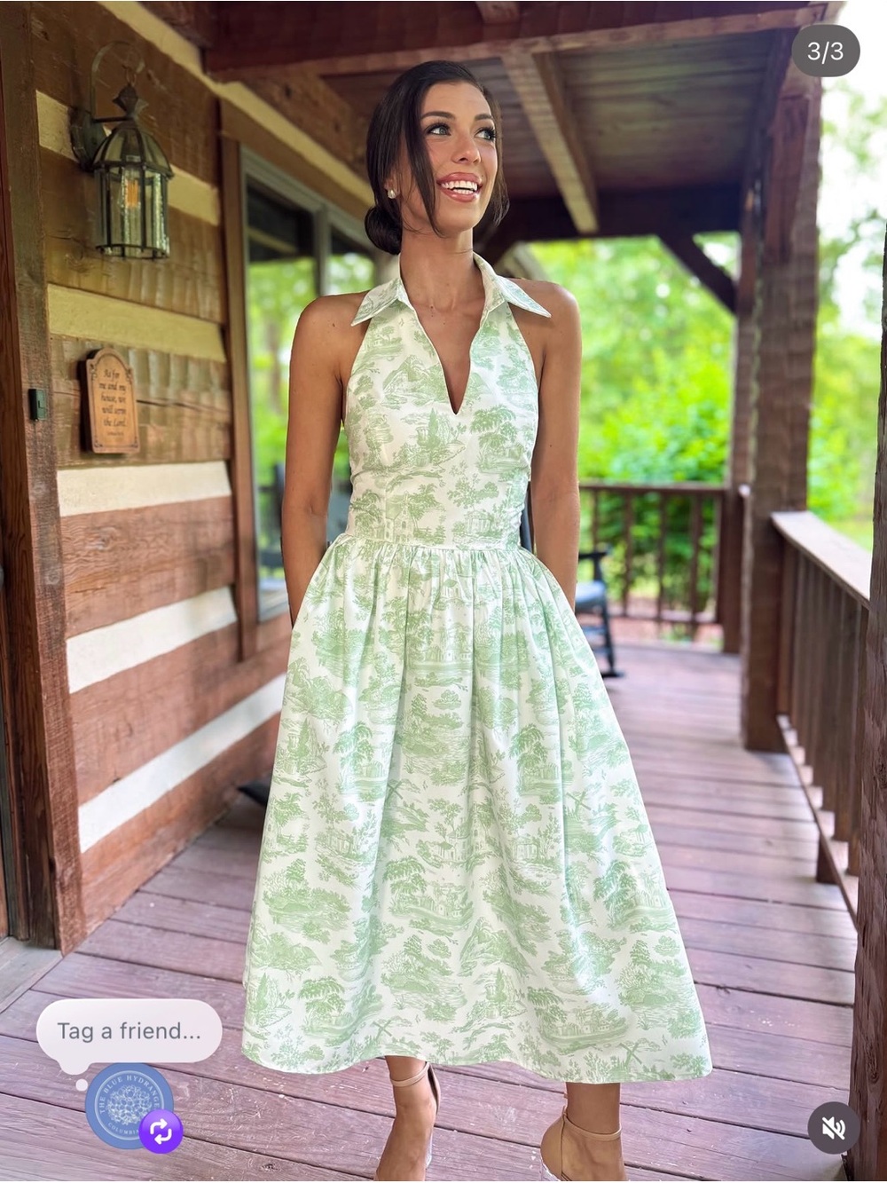 TCEC Mint Toile Collared Halter Midi Dress